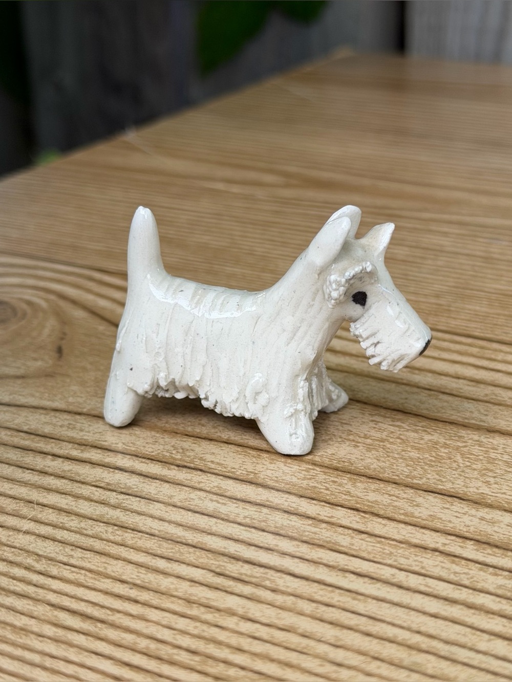 Miniature Textured Spaghetti White Scottish Terrier Dog Figure Vintage Cute